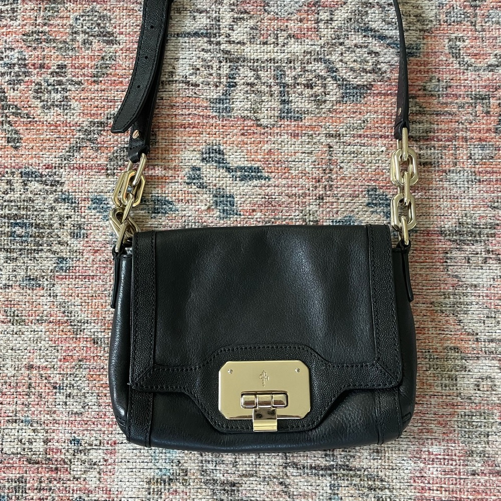Cole Haan Black Leather Crossbody Purse with Yellow Gold Accents